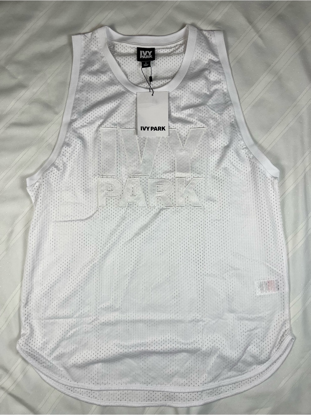 IVY PARK Men's White Mesh Jersey Tank with Embossed Logo•Size Large